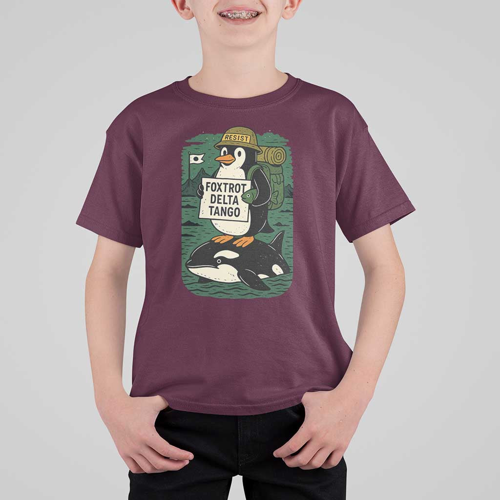 Funny Penguin Resist T Shirt For Kid No Tarriffs Activism Graphic