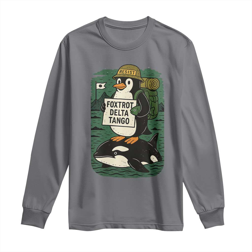 Funny Penguin Resist Long Sleeve Shirt No Tarriffs Activism Graphic