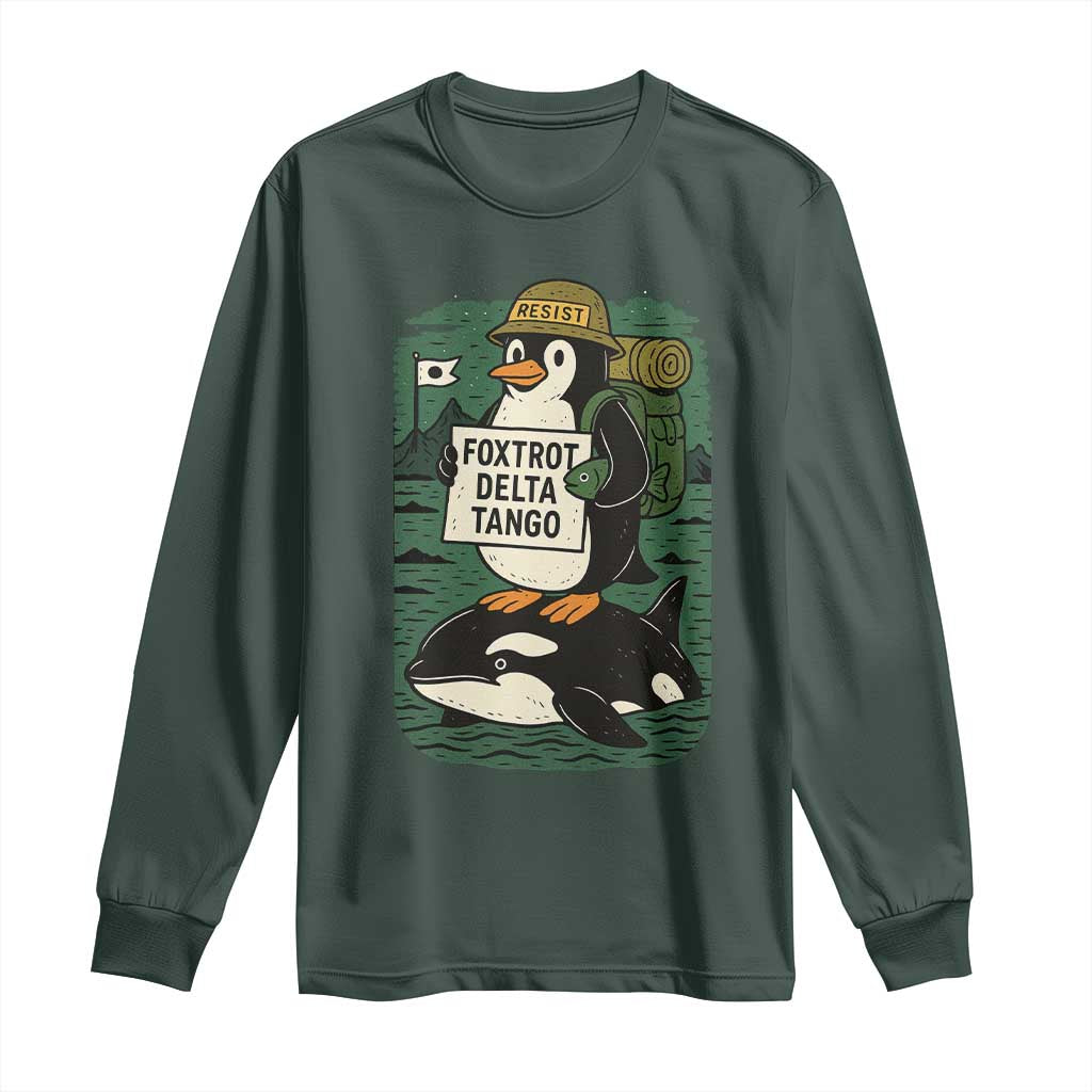 Funny Penguin Resist Long Sleeve Shirt No Tarriffs Activism Graphic