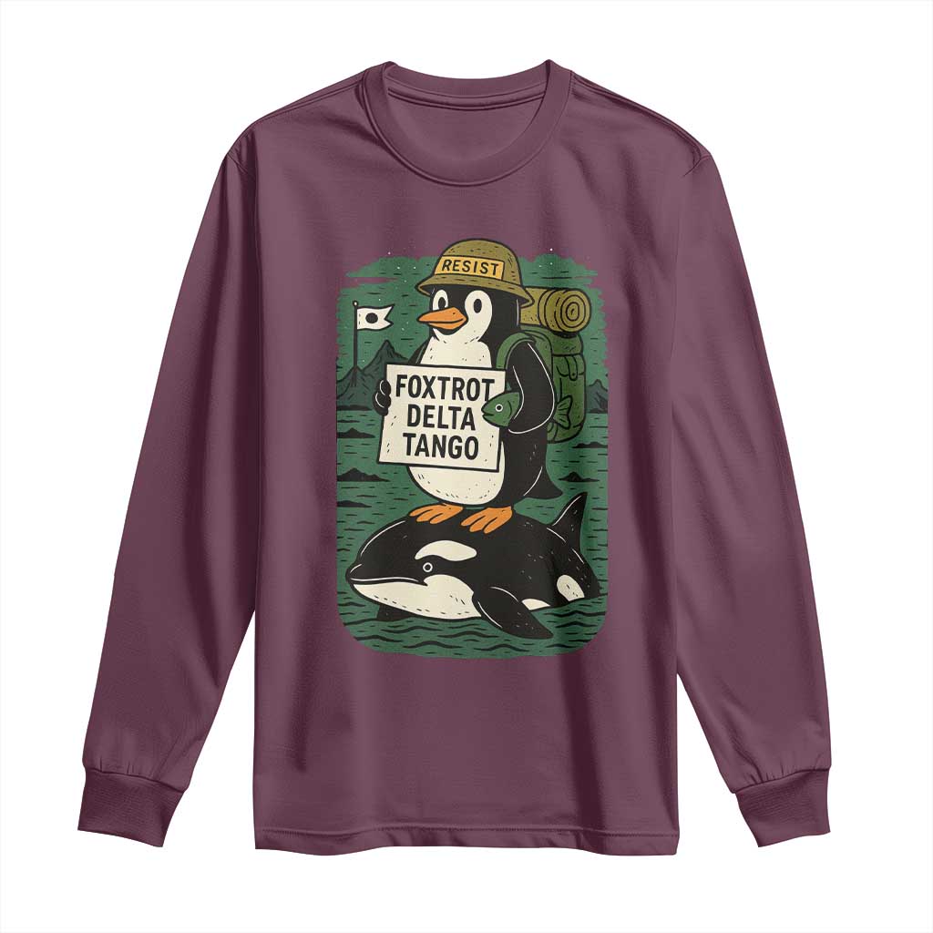 Funny Penguin Resist Long Sleeve Shirt No Tarriffs Activism Graphic