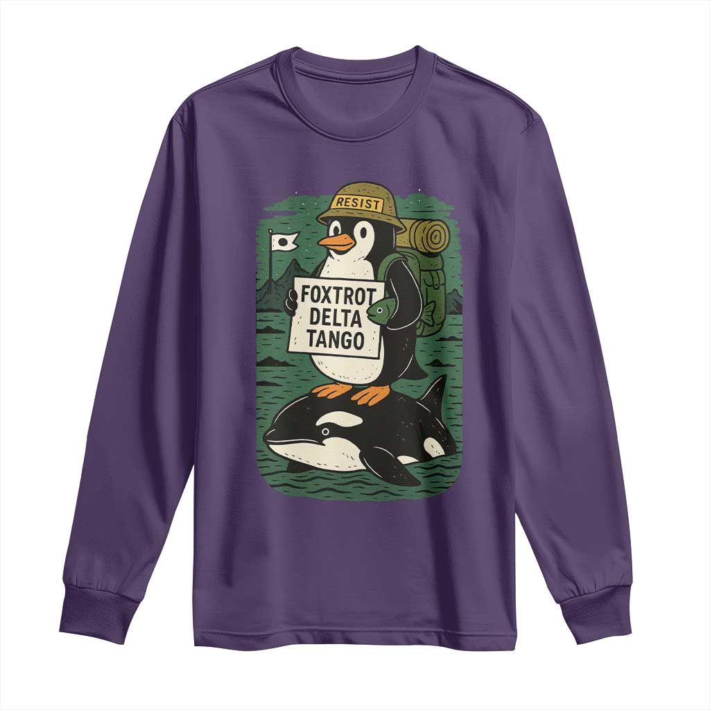 Funny Penguin Resist Long Sleeve Shirt No Tarriffs Activism Graphic