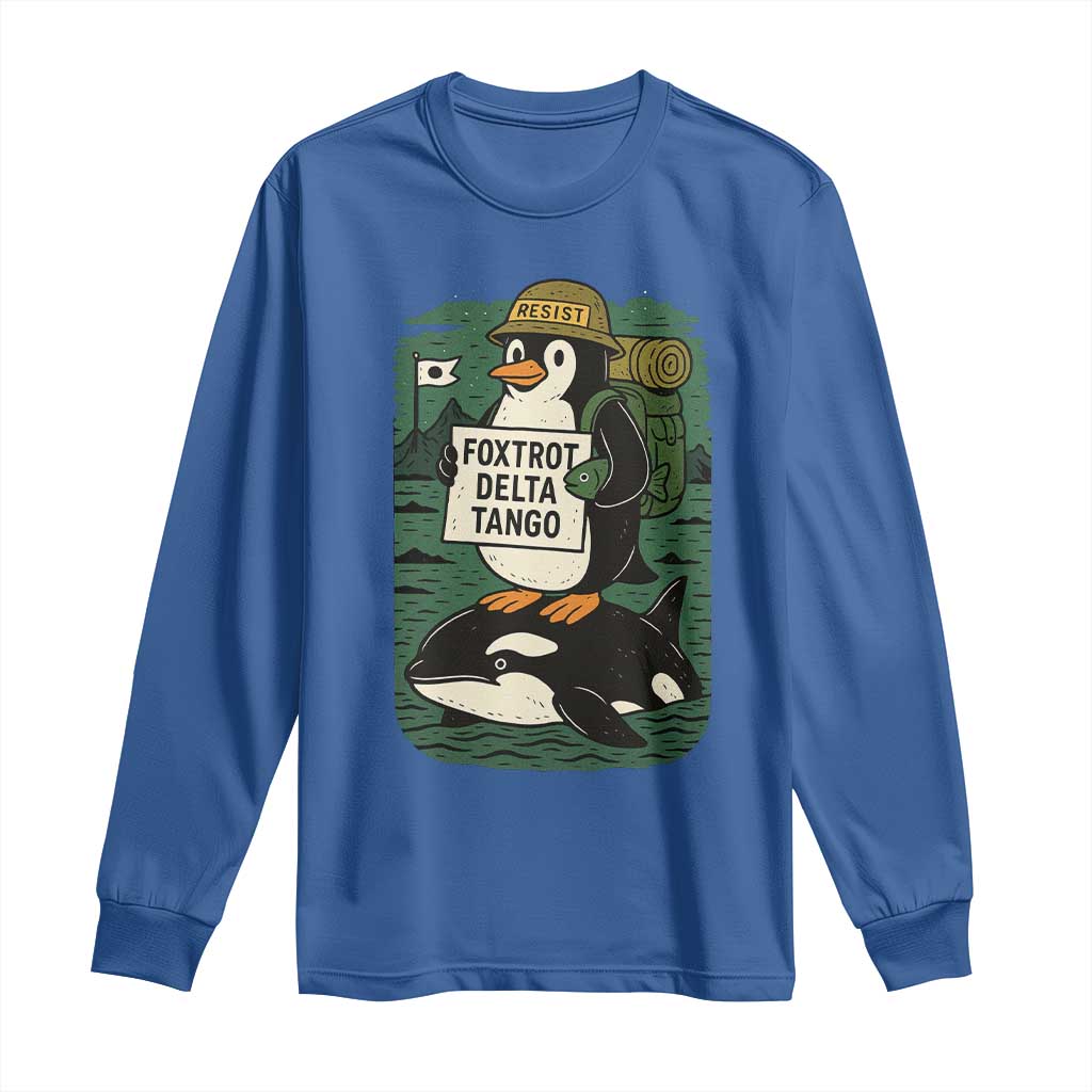 Funny Penguin Resist Long Sleeve Shirt No Tarriffs Activism Graphic