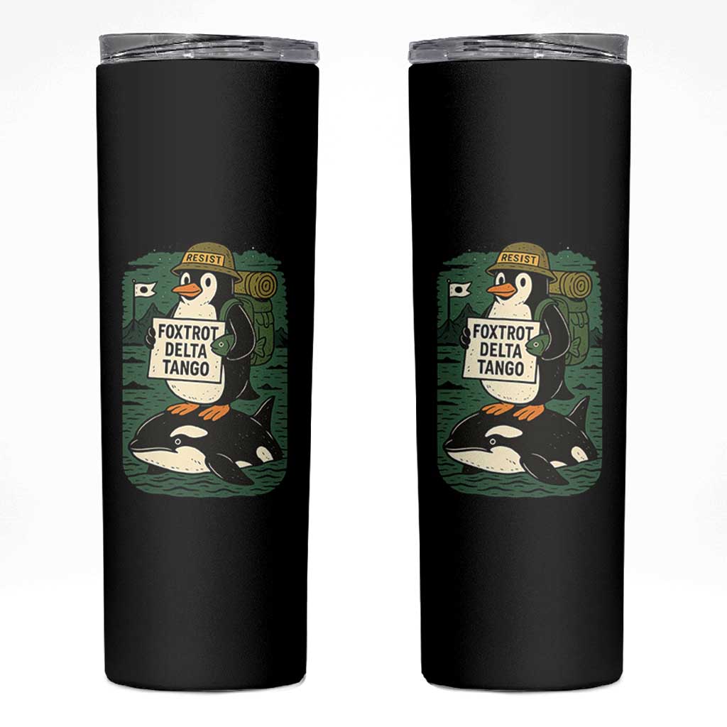 Funny Penguin Resist Skinny Tumbler No Tarriffs Activism Graphic