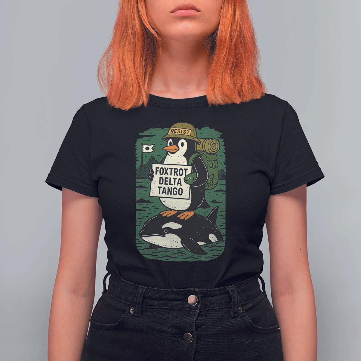 Funny Penguin Resist T Shirt For Women No Tarriffs Activism Graphic