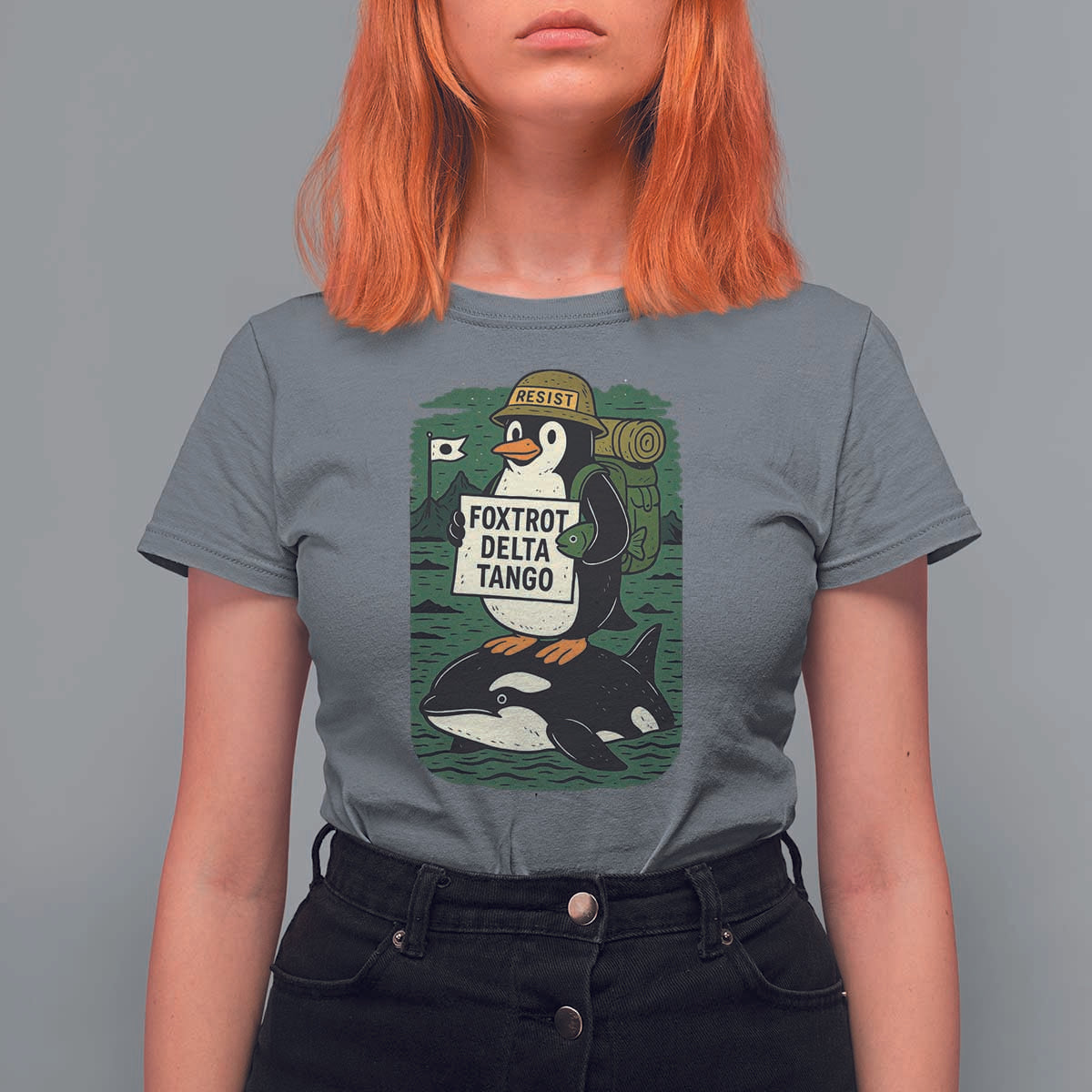 Funny Penguin Resist T Shirt For Women No Tarriffs Activism Graphic