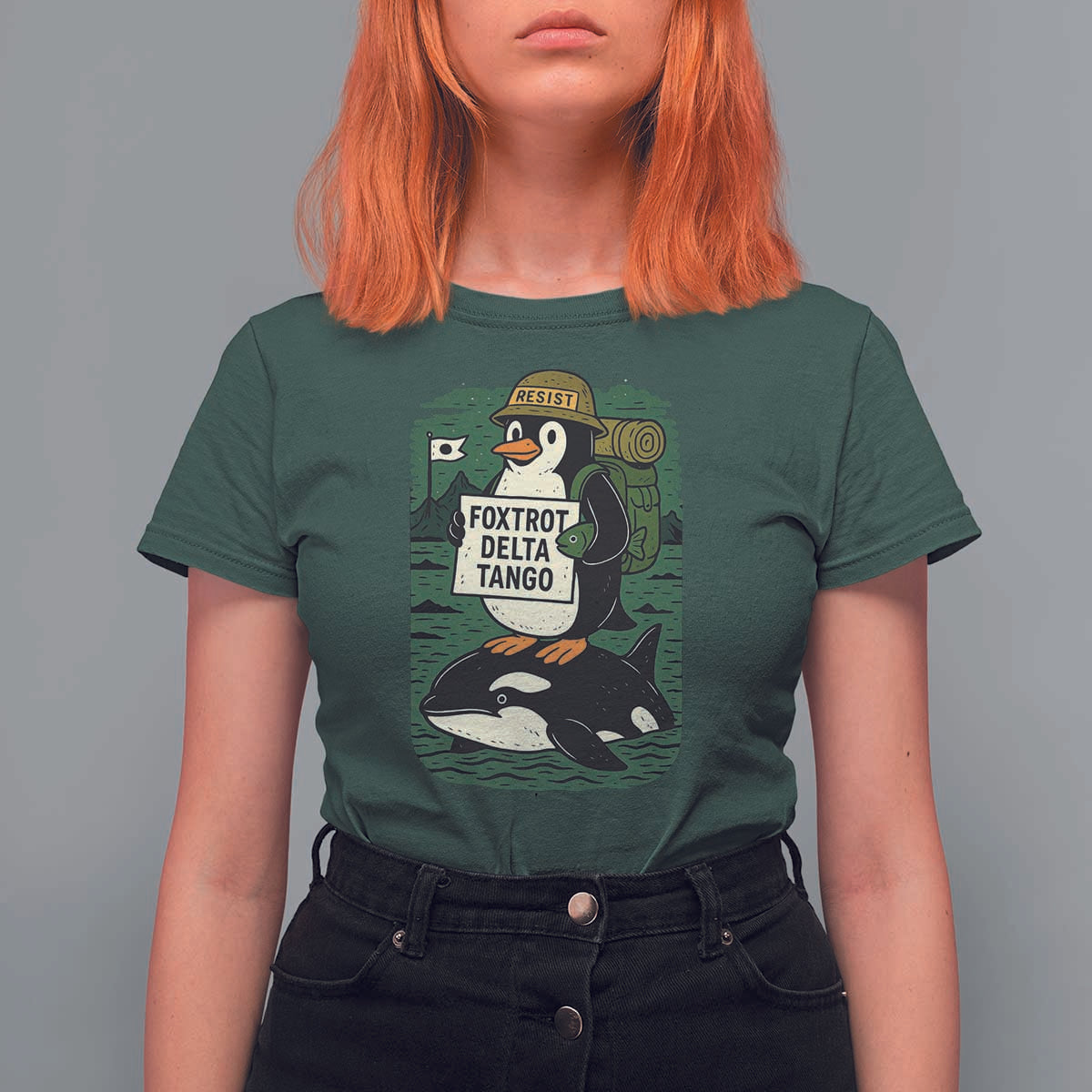 Funny Penguin Resist T Shirt For Women No Tarriffs Activism Graphic
