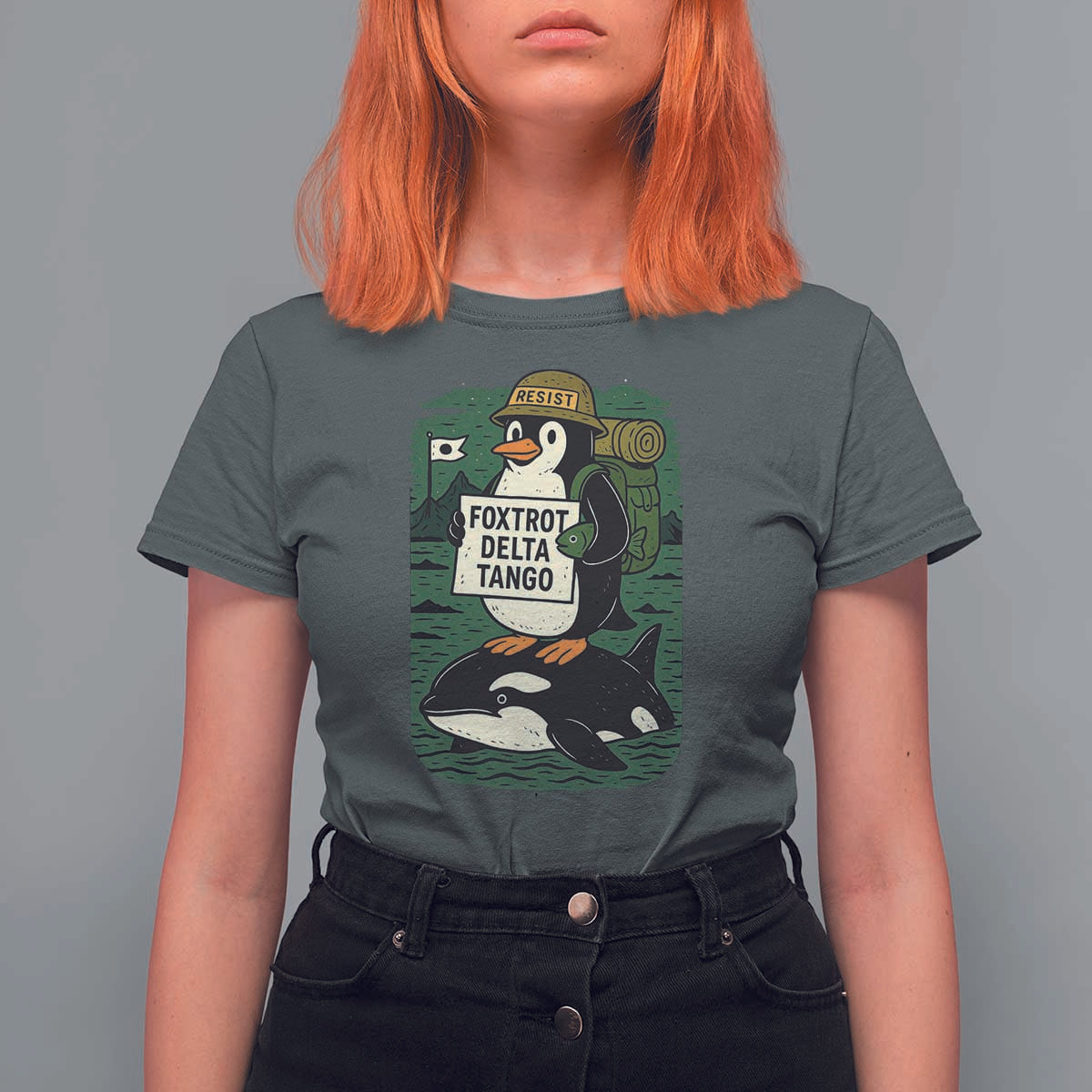 Funny Penguin Resist T Shirt For Women No Tarriffs Activism Graphic
