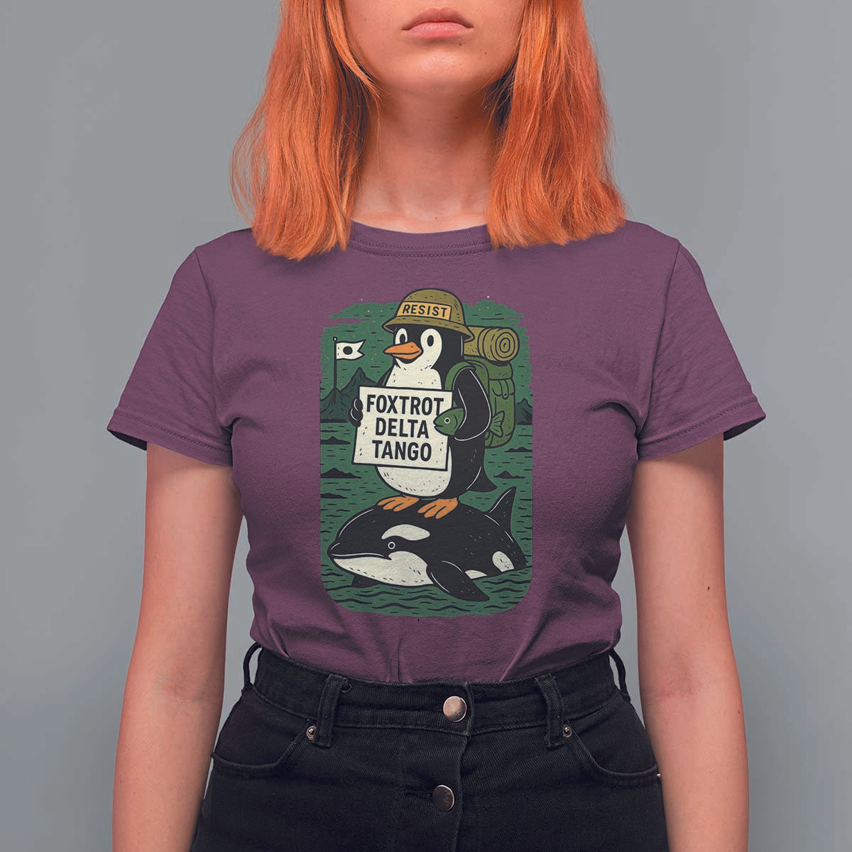 Funny Penguin Resist T Shirt For Women No Tarriffs Activism Graphic