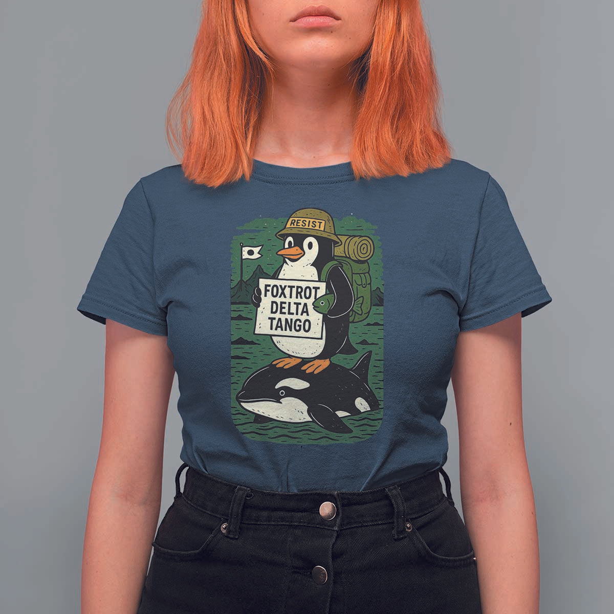 Funny Penguin Resist T Shirt For Women No Tarriffs Activism Graphic