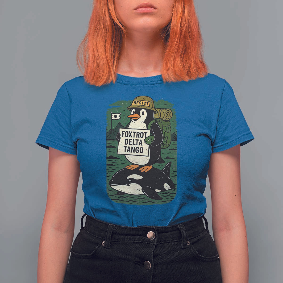 Funny Penguin Resist T Shirt For Women No Tarriffs Activism Graphic