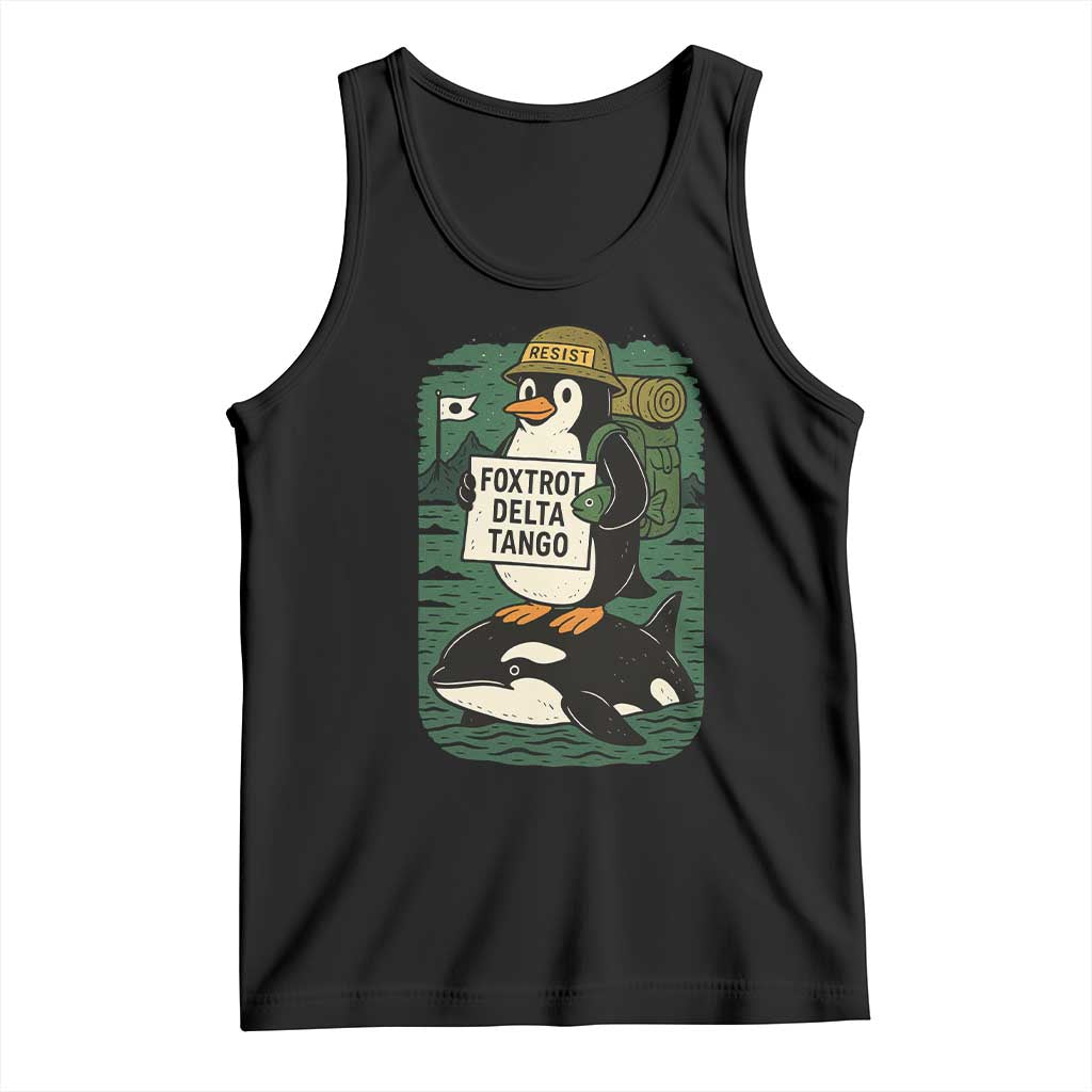 Funny Penguin Resist Tank Top No Tarriffs Activism Graphic