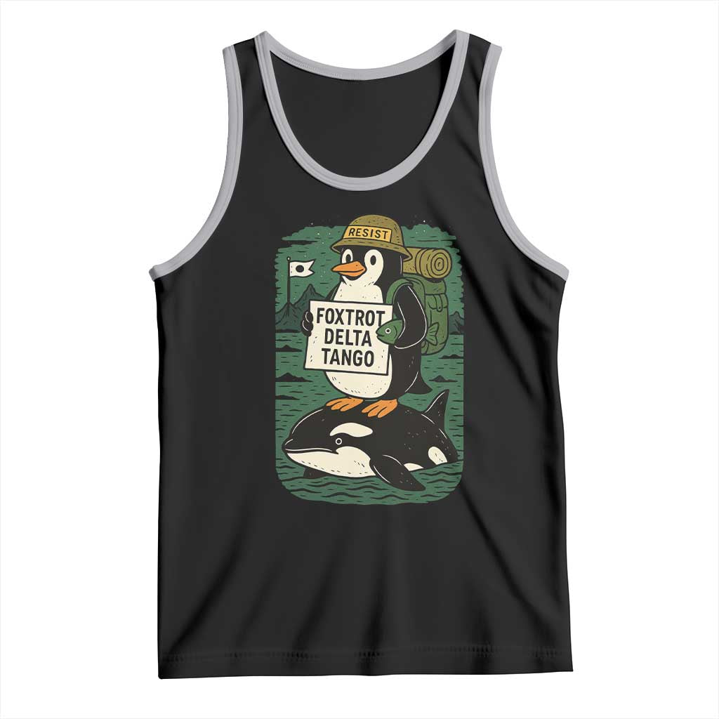 Funny Penguin Resist Tank Top No Tarriffs Activism Graphic