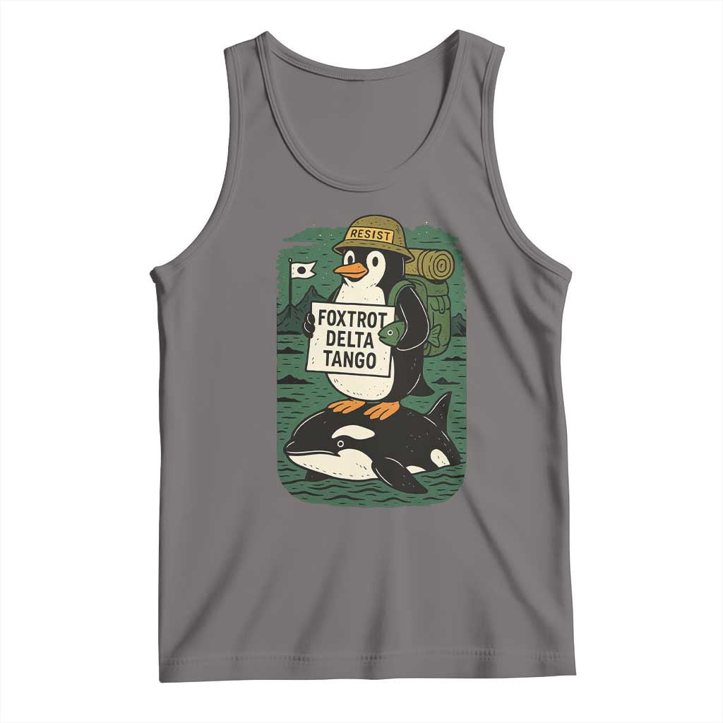 Funny Penguin Resist Tank Top No Tarriffs Activism Graphic