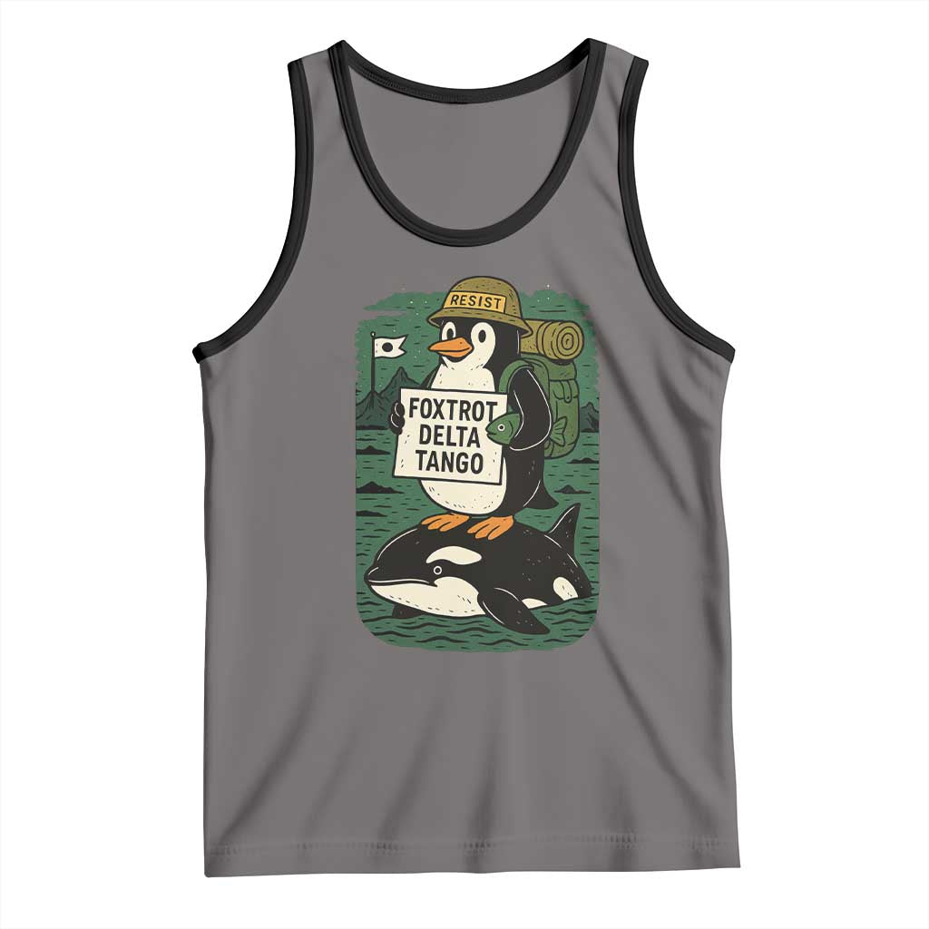 Funny Penguin Resist Tank Top No Tarriffs Activism Graphic