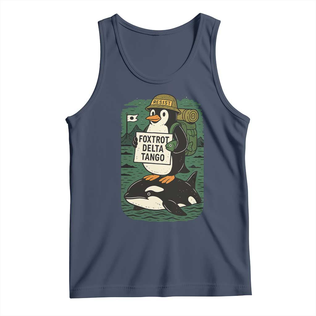 Funny Penguin Resist Tank Top No Tarriffs Activism Graphic