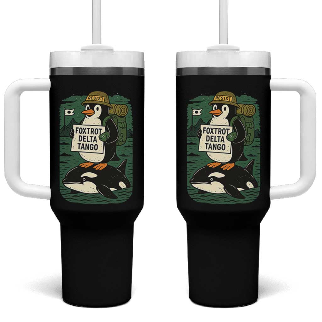 Funny Penguin Resist Tumbler With Handle No Tarriffs Activism Graphic