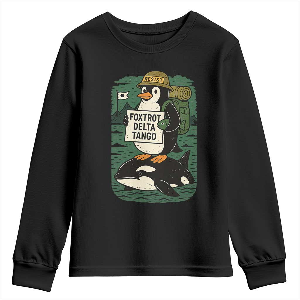 Funny Penguin Resist Youth Sweatshirt No Tarriffs Activism Graphic