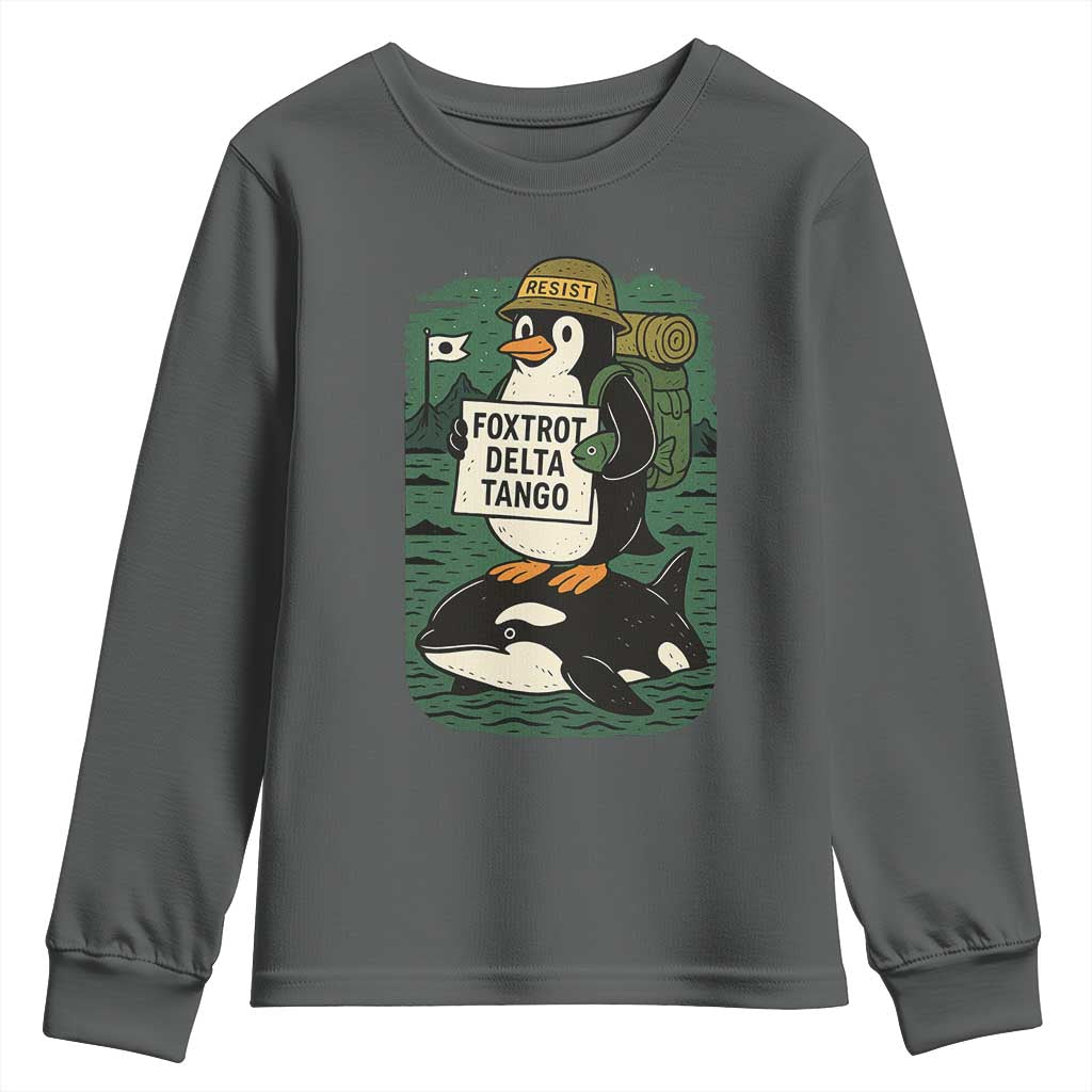 Funny Penguin Resist Youth Sweatshirt No Tarriffs Activism Graphic