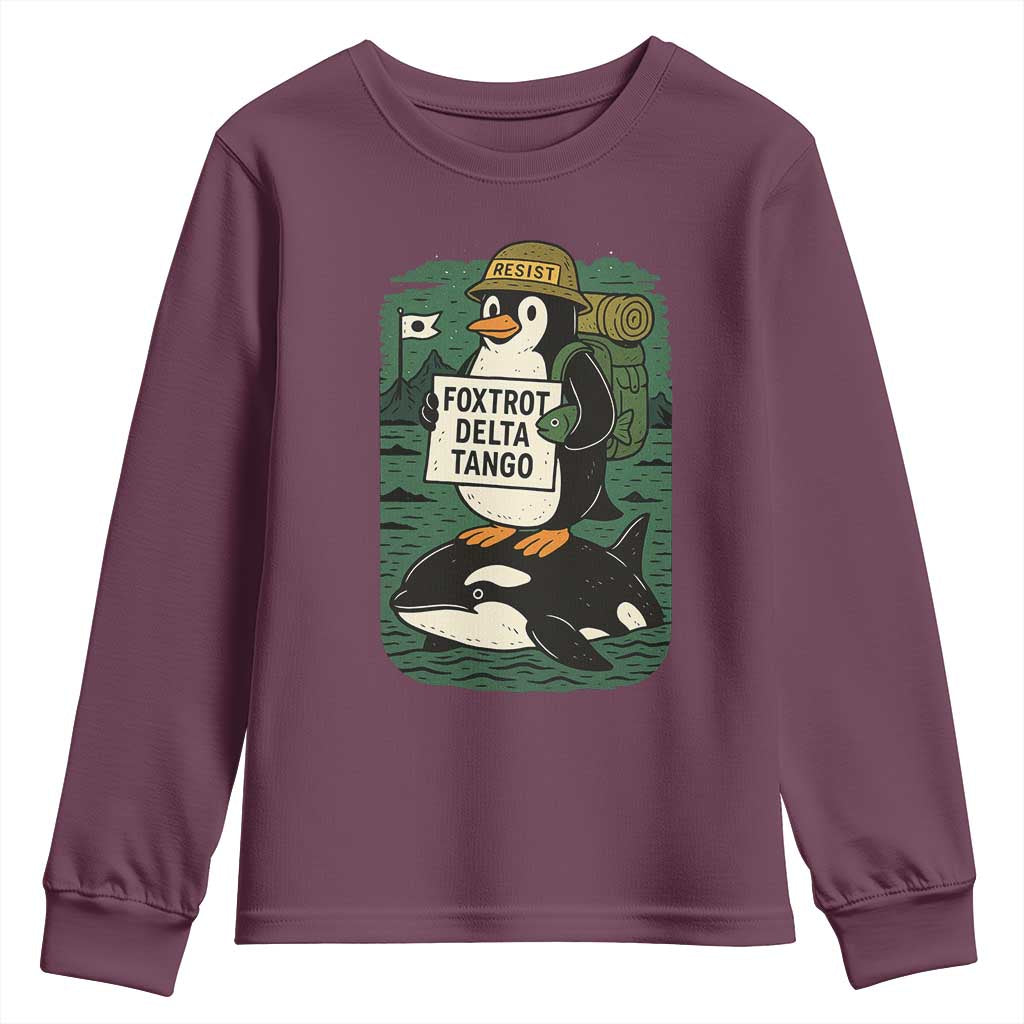 Funny Penguin Resist Youth Sweatshirt No Tarriffs Activism Graphic