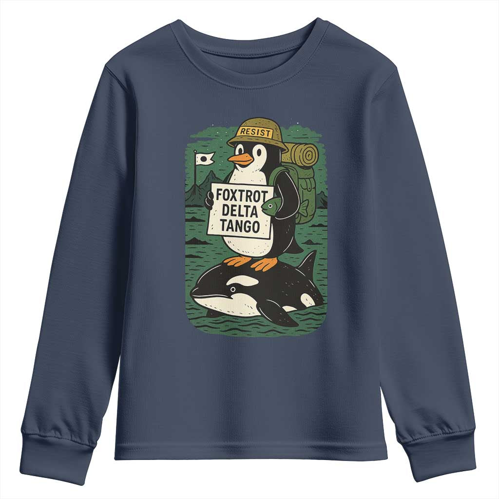 Funny Penguin Resist Youth Sweatshirt No Tarriffs Activism Graphic