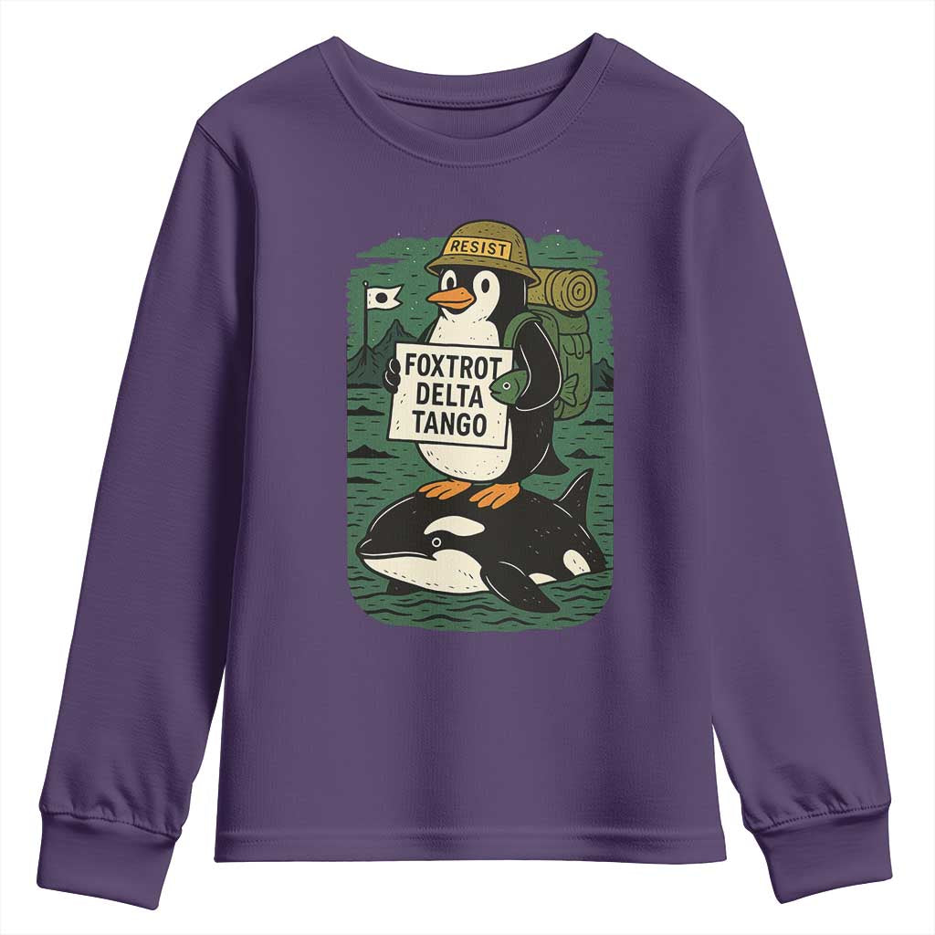 Funny Penguin Resist Youth Sweatshirt No Tarriffs Activism Graphic