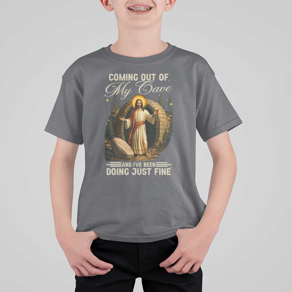 Funny Jesus T Shirt For Kid Coming Out Of My Cave And I've Been Doing Just Fine