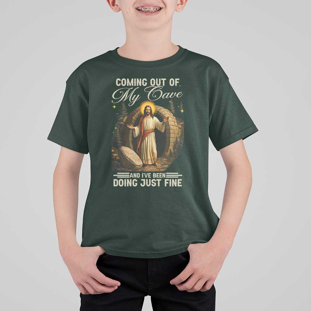 Funny Jesus T Shirt For Kid Coming Out Of My Cave And I've Been Doing Just Fine