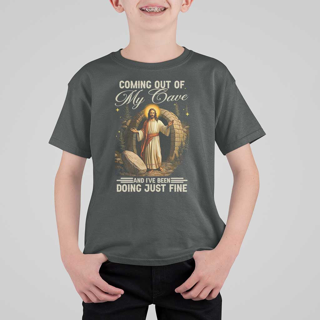 Funny Jesus T Shirt For Kid Coming Out Of My Cave And I've Been Doing Just Fine