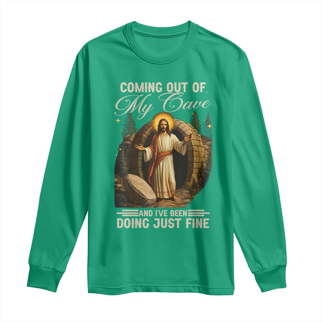 Funny Jesus Long Sleeve Shirt Coming Out Of My Cave And I've Been Doing Just Fine