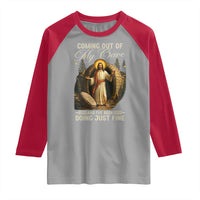 Funny Jesus Raglan Shirt Coming Out Of My Cave And I've Been Doing Just Fine