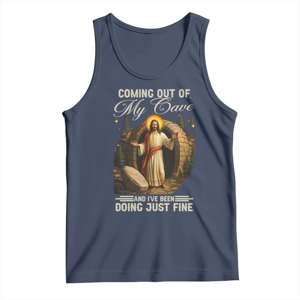 Funny Jesus Tank Top Coming Out Of My Cave And I've Been Doing Just Fine