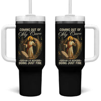 Funny Jesus Tumbler With Handle Coming Out Of My Cave And I've Been Doing Just Fine