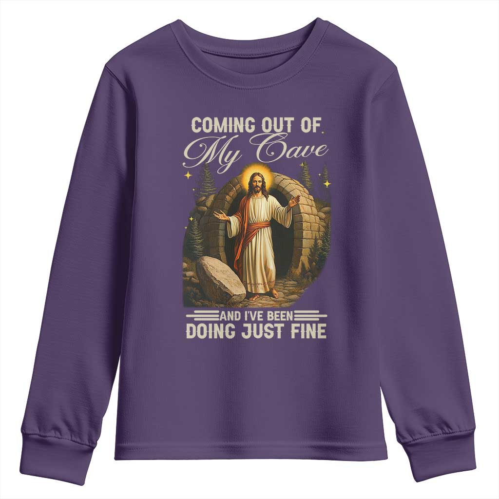 Funny Jesus Youth Sweatshirt Coming Out Of My Cave And I've Been Doing Just Fine
