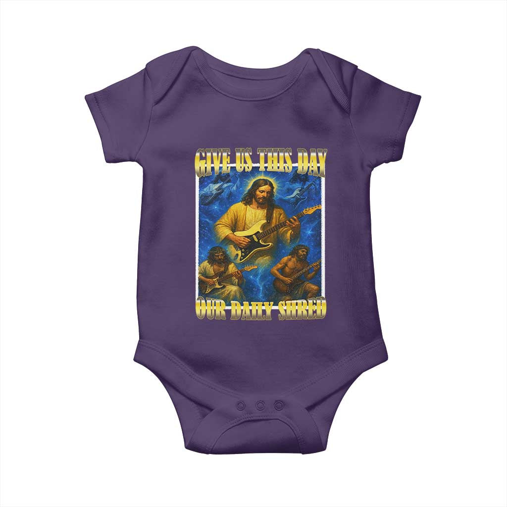 Music Give Us This Day Our Daily Shred Baby Onesie Funny Jesus Rock Guitar Meme