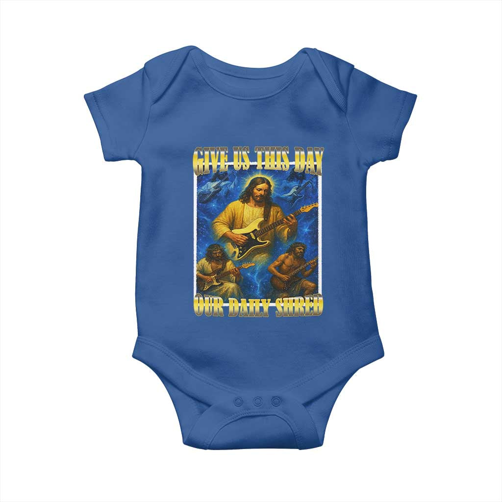 Music Give Us This Day Our Daily Shred Baby Onesie Funny Jesus Rock Guitar Meme