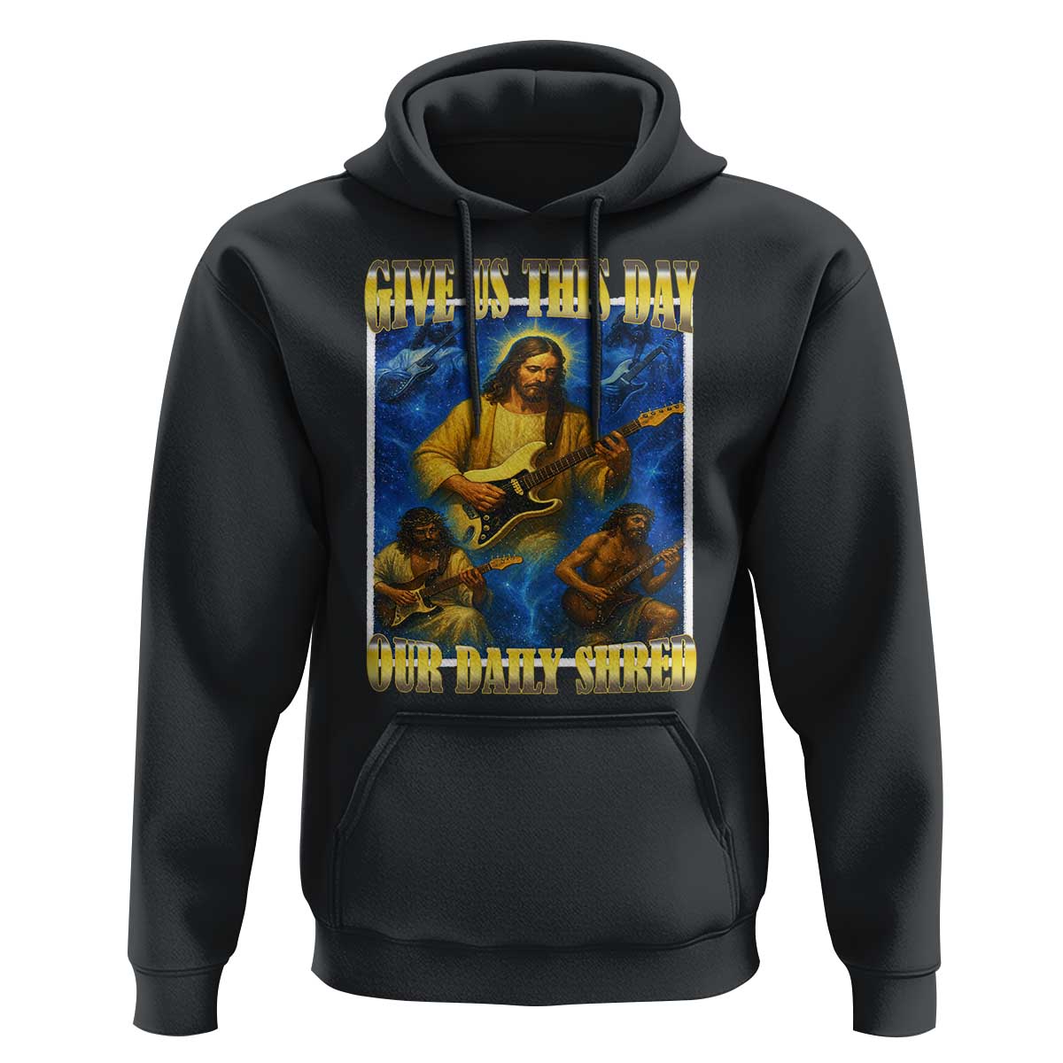 Music Give Us This Day Our Daily Shred Hoodie Funny Jesus Rock Guitar Meme
