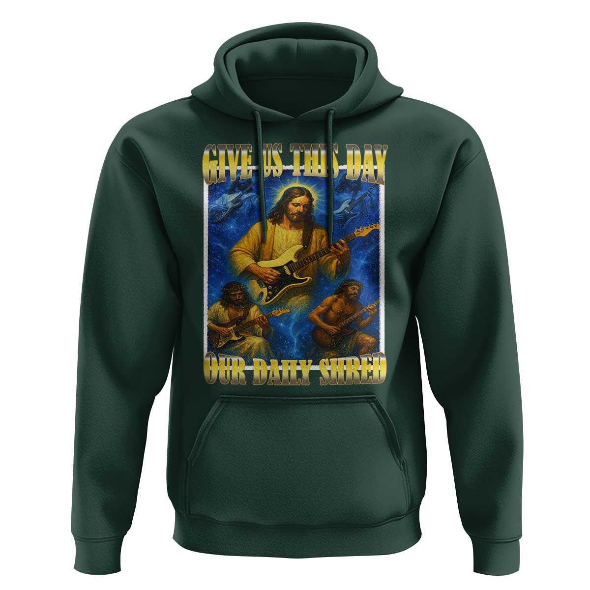 Music Give Us This Day Our Daily Shred Hoodie Funny Jesus Rock Guitar Meme