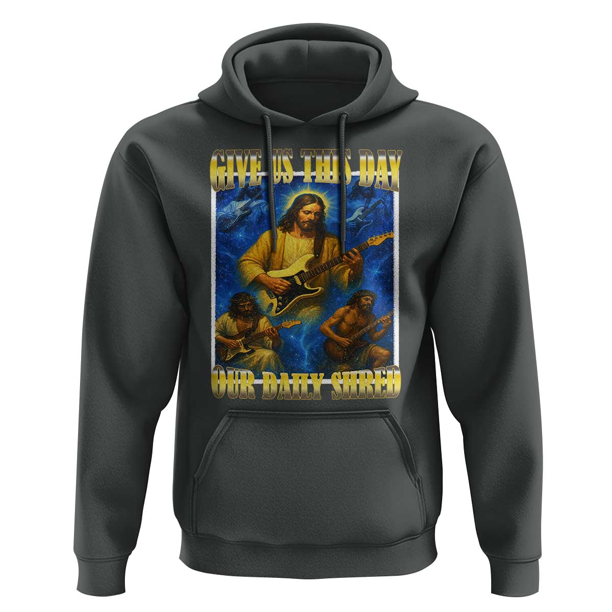 Music Give Us This Day Our Daily Shred Hoodie Funny Jesus Rock Guitar Meme