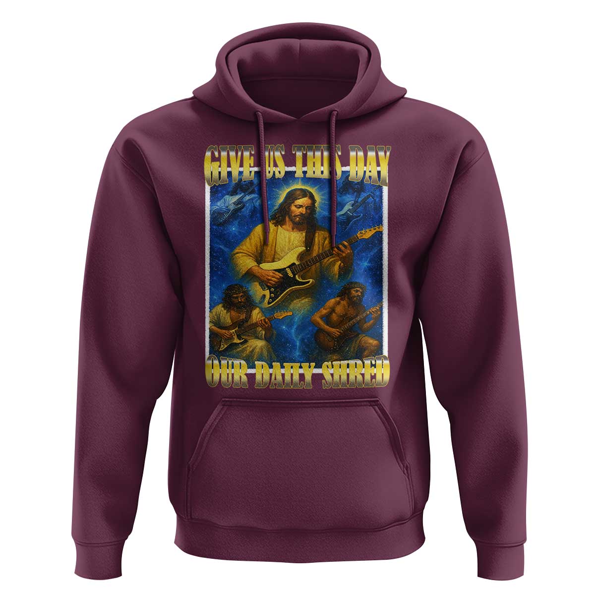 Music Give Us This Day Our Daily Shred Hoodie Funny Jesus Rock Guitar Meme