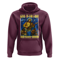 Music Give Us This Day Our Daily Shred Hoodie Funny Jesus Rock Guitar Meme