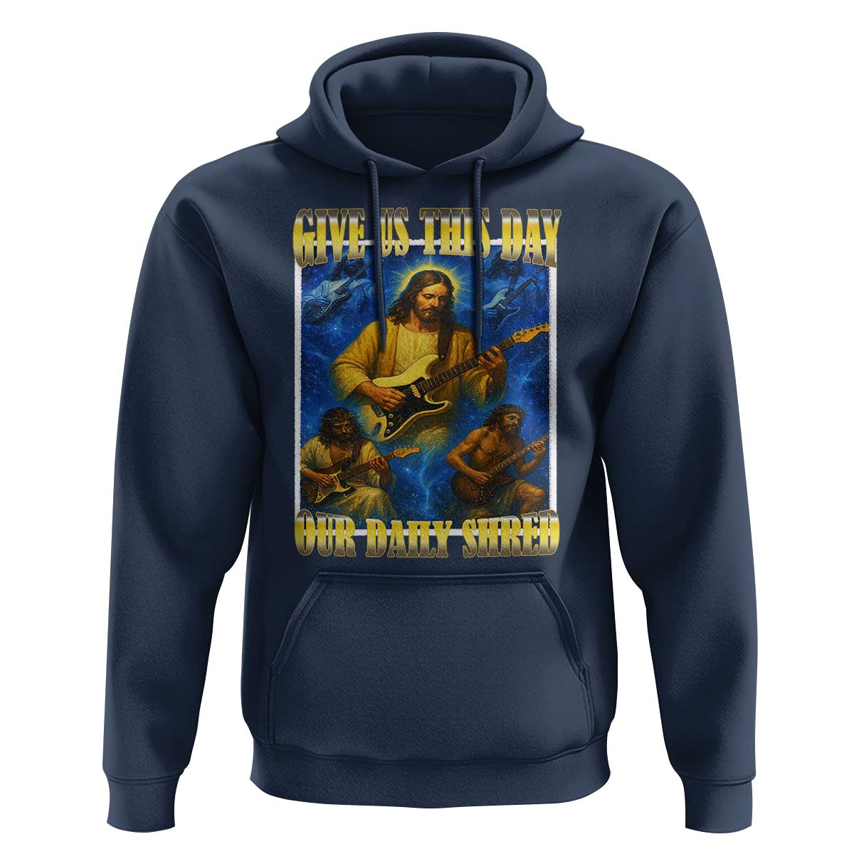 Music Give Us This Day Our Daily Shred Hoodie Funny Jesus Rock Guitar Meme