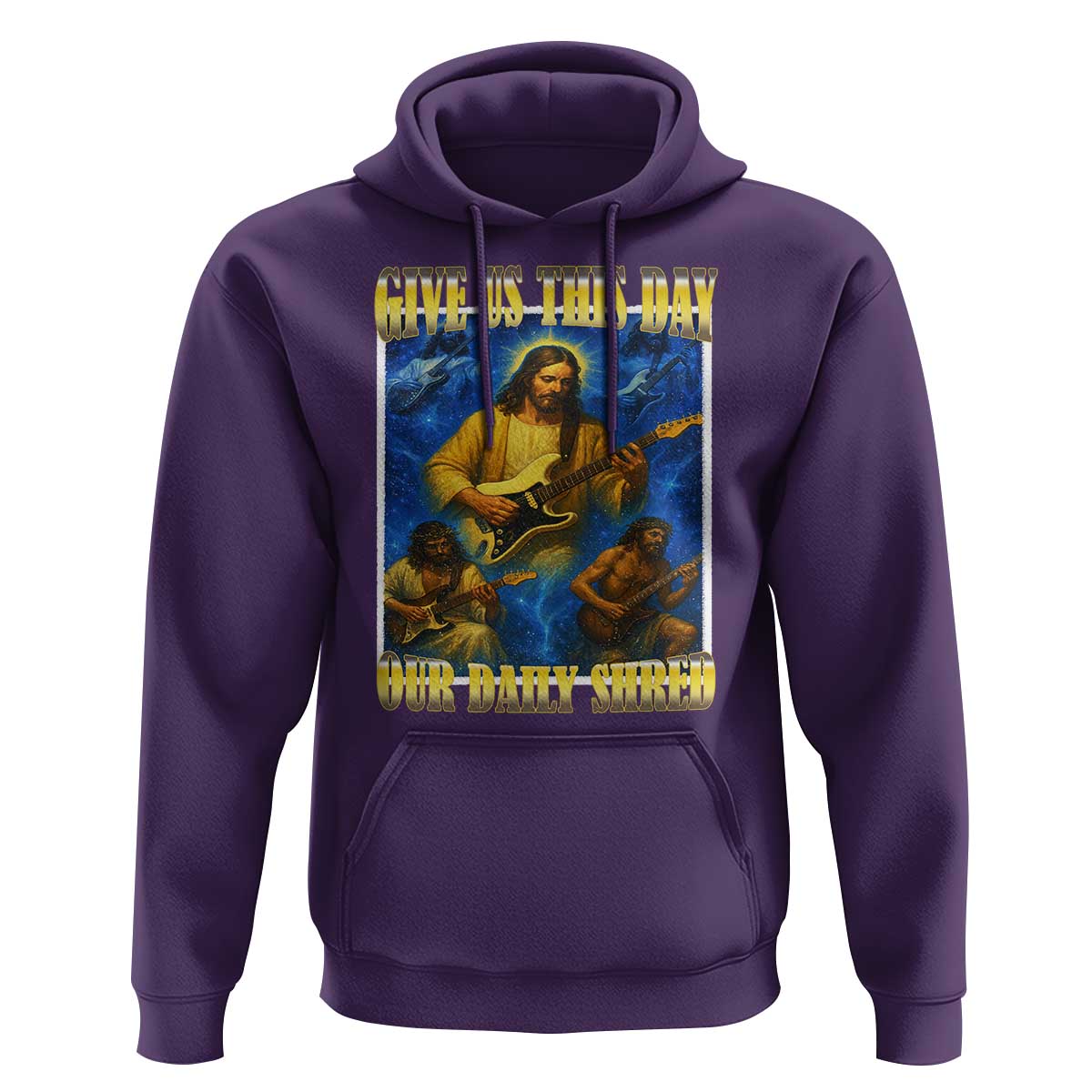 Music Give Us This Day Our Daily Shred Hoodie Funny Jesus Rock Guitar Meme