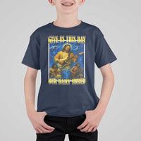 Music Give Us This Day Our Daily Shred T Shirt For Kid Funny Jesus Rock Guitar Meme