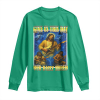 Music Give Us This Day Our Daily Shred Long Sleeve Shirt Funny Jesus Rock Guitar Meme