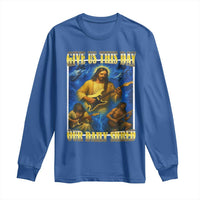 Music Give Us This Day Our Daily Shred Long Sleeve Shirt Funny Jesus Rock Guitar Meme