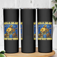 Music Give Us This Day Our Daily Shred Skinny Tumbler Funny Jesus Rock Guitar Meme