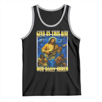 Music Give Us This Day Our Daily Shred Tank Top Funny Jesus Rock Guitar Meme