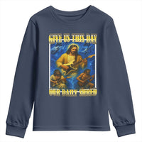 Music Give Us This Day Our Daily Shred Youth Sweatshirt Funny Jesus Rock Guitar Meme