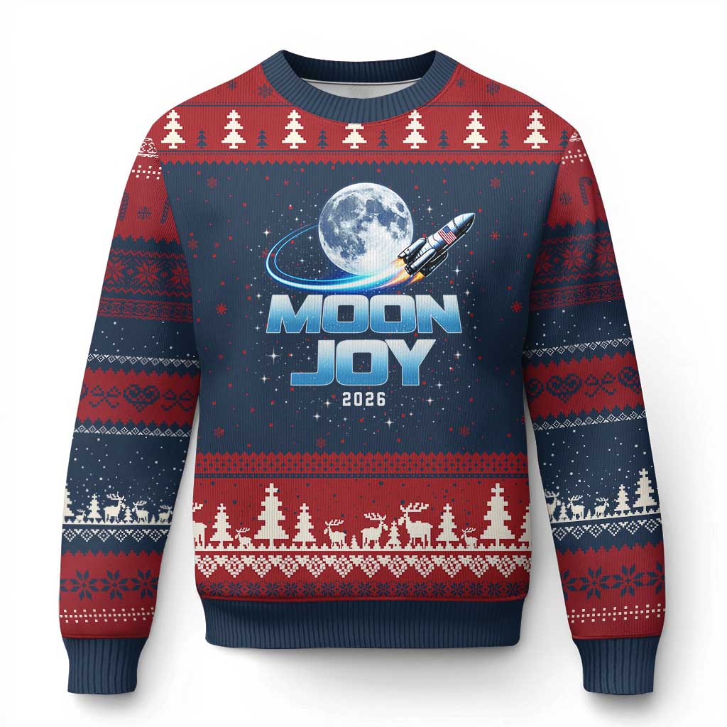 Celestial Moon Joy 2026 Ugly Christmas Sweater Rocket Launch '26 Lunar Mission Celebration
