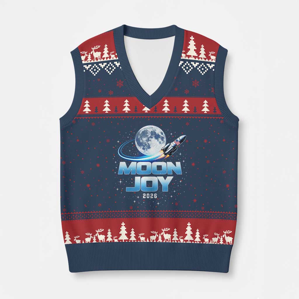 Celestial Moon Joy 2026 V-Neck Knit Sweater Vest Rocket Launch '26 Lunar Mission Celebration